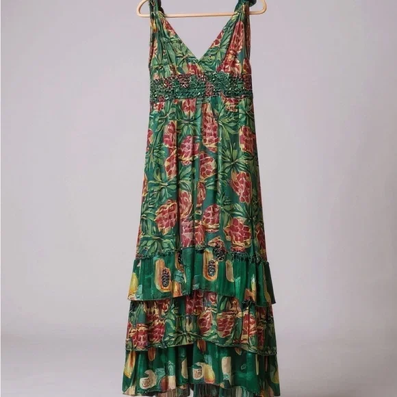 Farm Rio Women's Pineapple Galore Smocked Waist Maxi Dress - Green - Size Large Farm Rio Women's Pineapple Galore Smocked Waist Maxi Dress - Green - Size Large